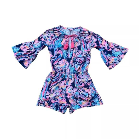 Lilly Pulitzer Del Lago Printed Flounce Sleeve Romper Size XS - Picture 1 of 12